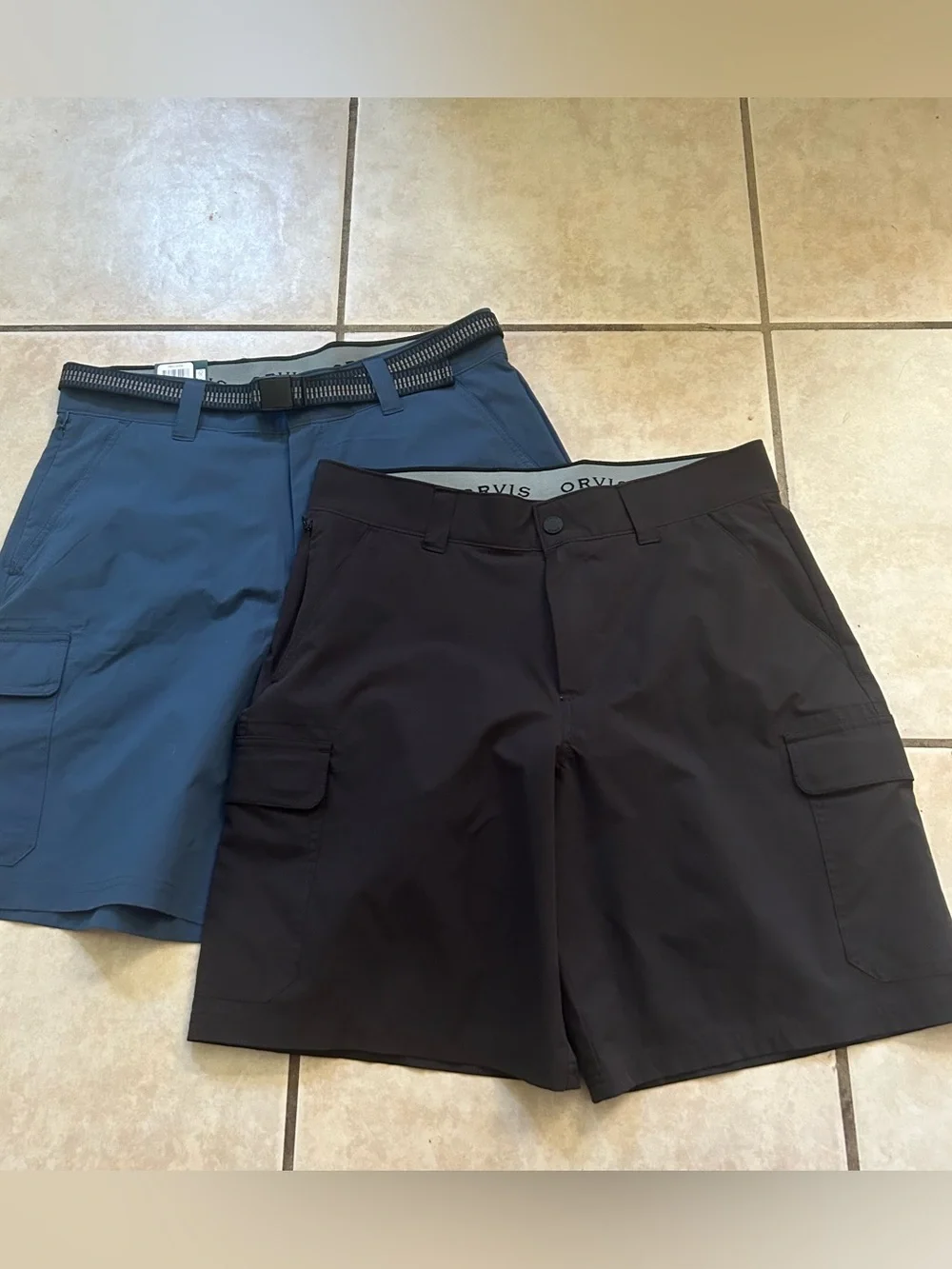 Orvis Tech cargo shorts belted blue black mens size‎ 32 bundle